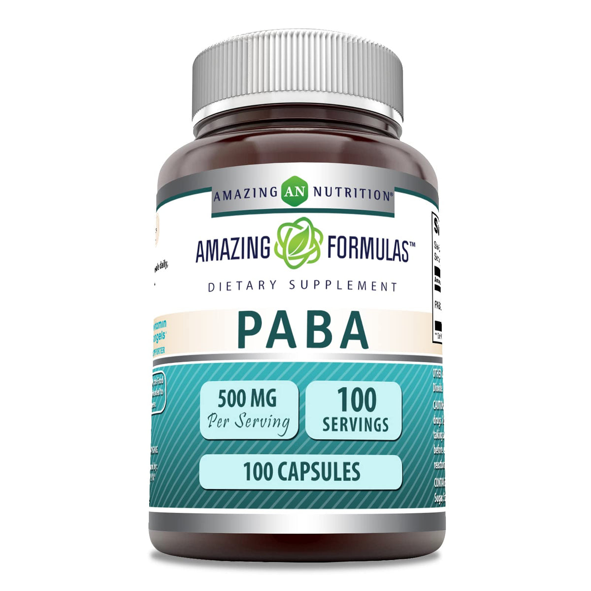 Amazing Formulas PABA 500 Mg Supplement β 100 Capsules, Non-GMO, Gluten-Free, Made in USA
