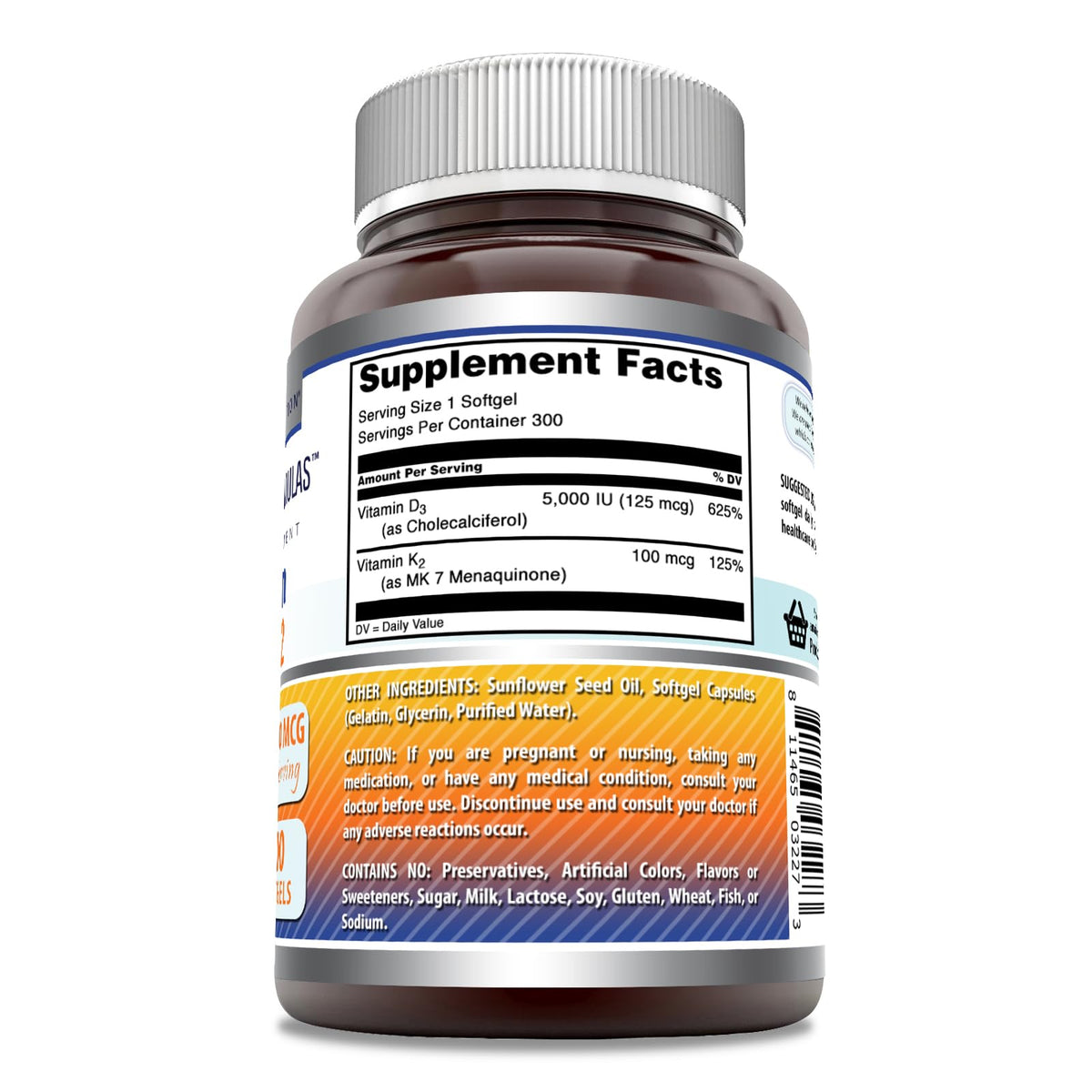Amazing Formulas Vitamin D3 5000 IU + K2 100 mcg Softgels | D3/K2 Complex