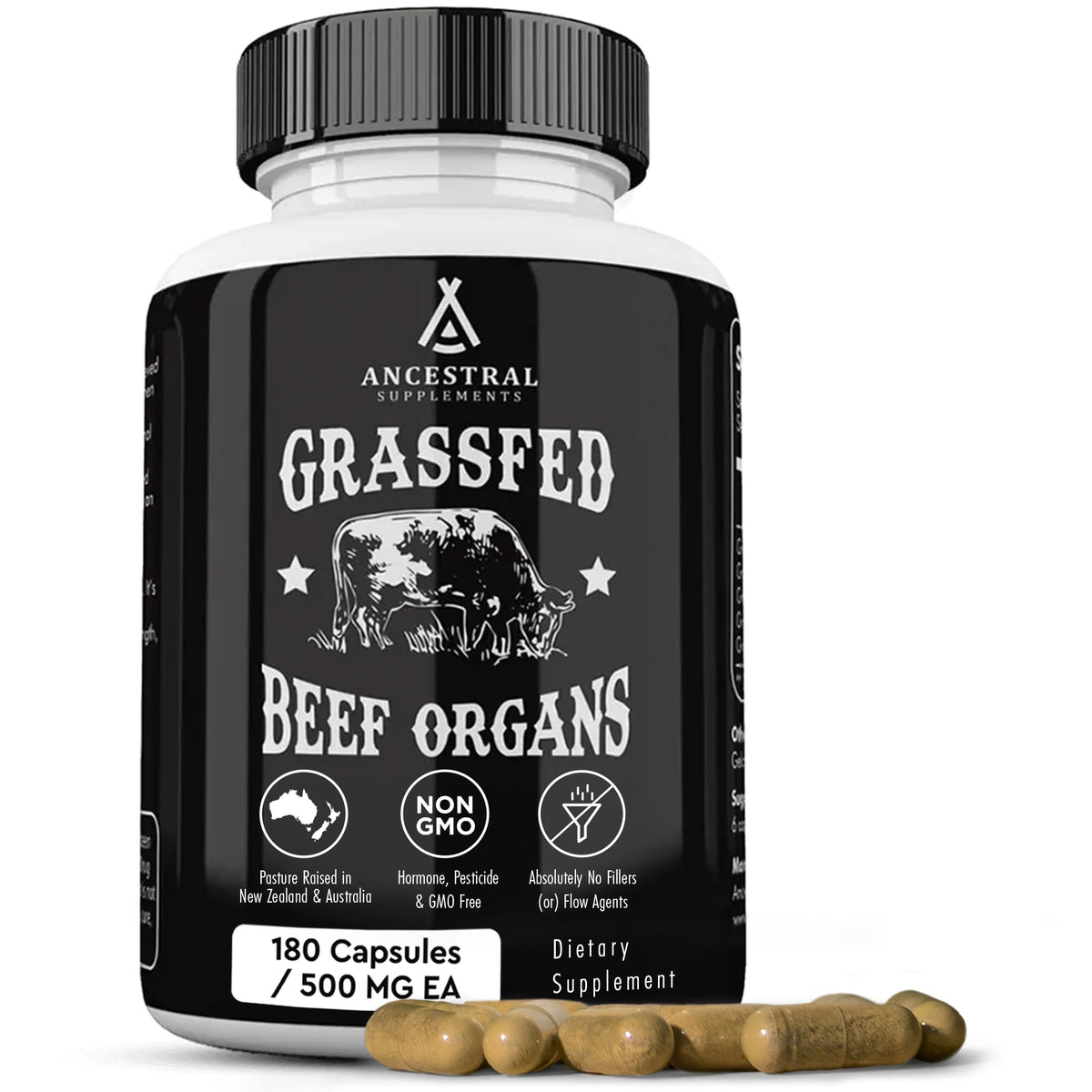 Ancestral Supplements Grass-Fed Beef Organs β Liver, Heart, Kidney, Pancreas, Spleen | 180 Capsules