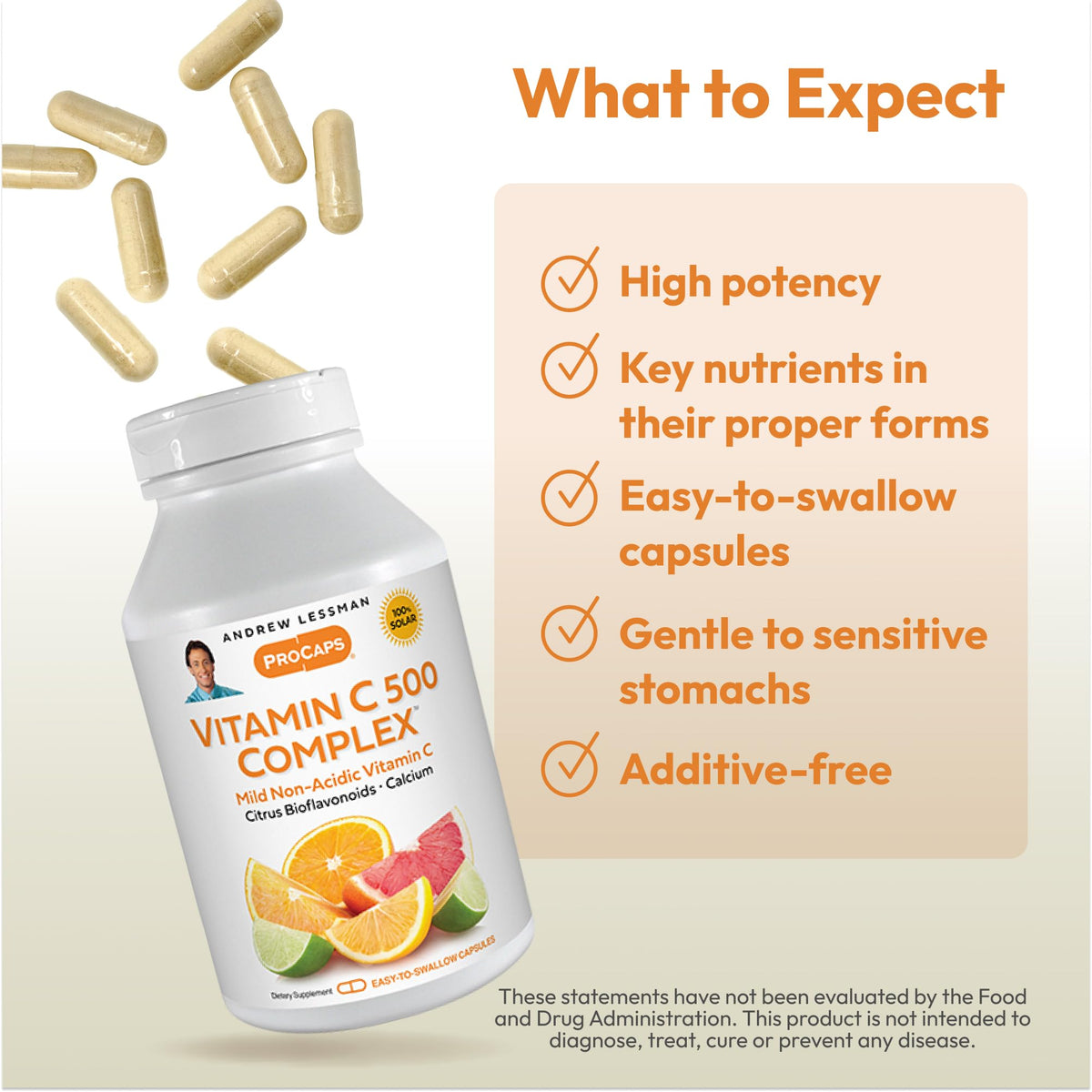 ANDREW LESSMAN Vitamin C 500 Complex β 60 Capsules | Non-Acidic Vitamin C with Bioflavonoids