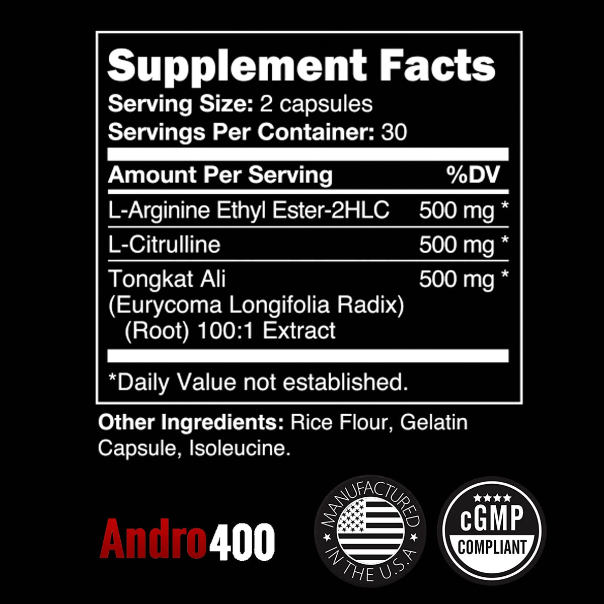Andro400 Max Advanced T-Support & Nitric Oxide Booster β Tongkat Ali 100:1 + L-Arginine & L-Citrulline | 180 Capsules