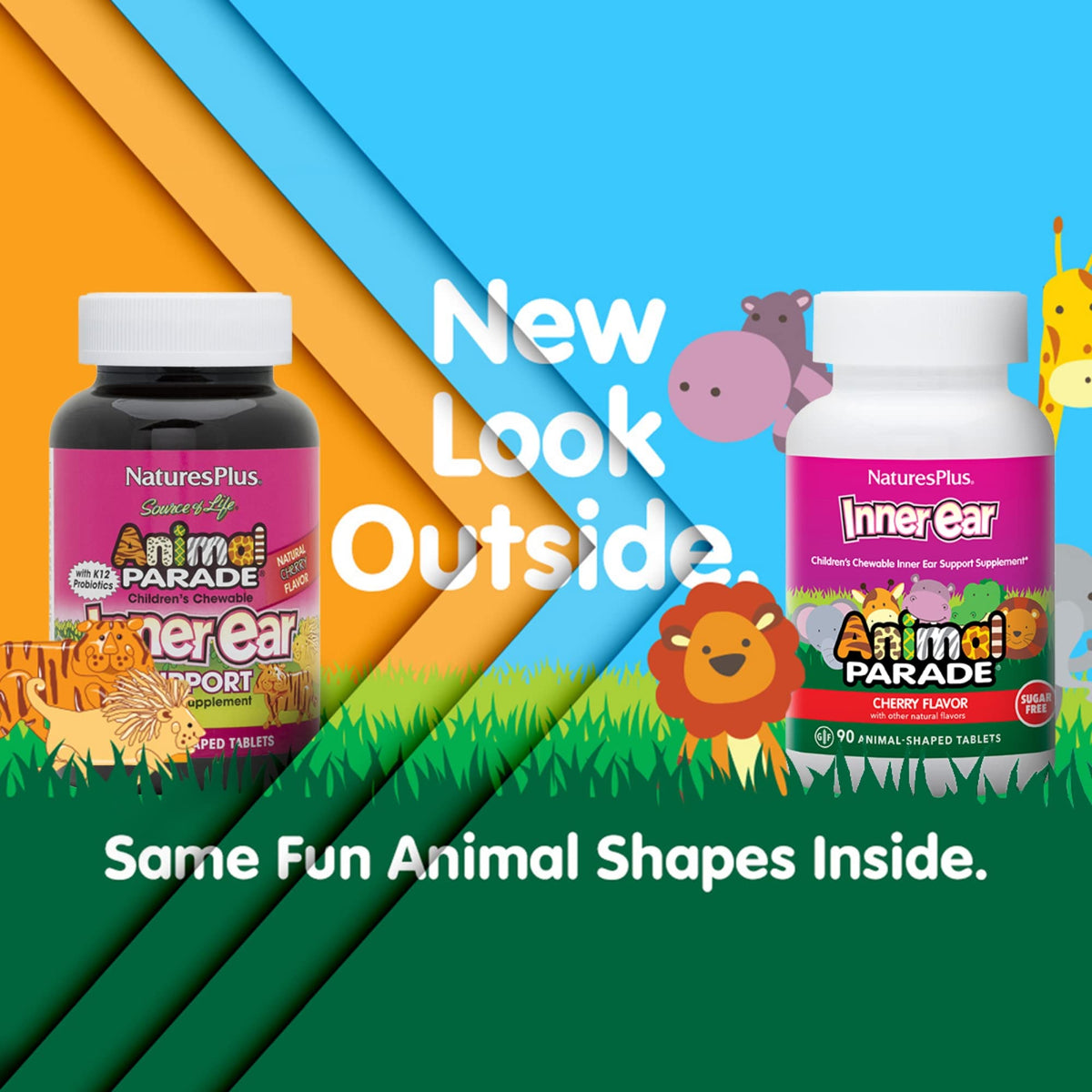 Natures Plus Animal Parade Inner Ear Support – أقراص بروبيوتيك للمضغ للأطفال (كرز، 90 قرصًا)