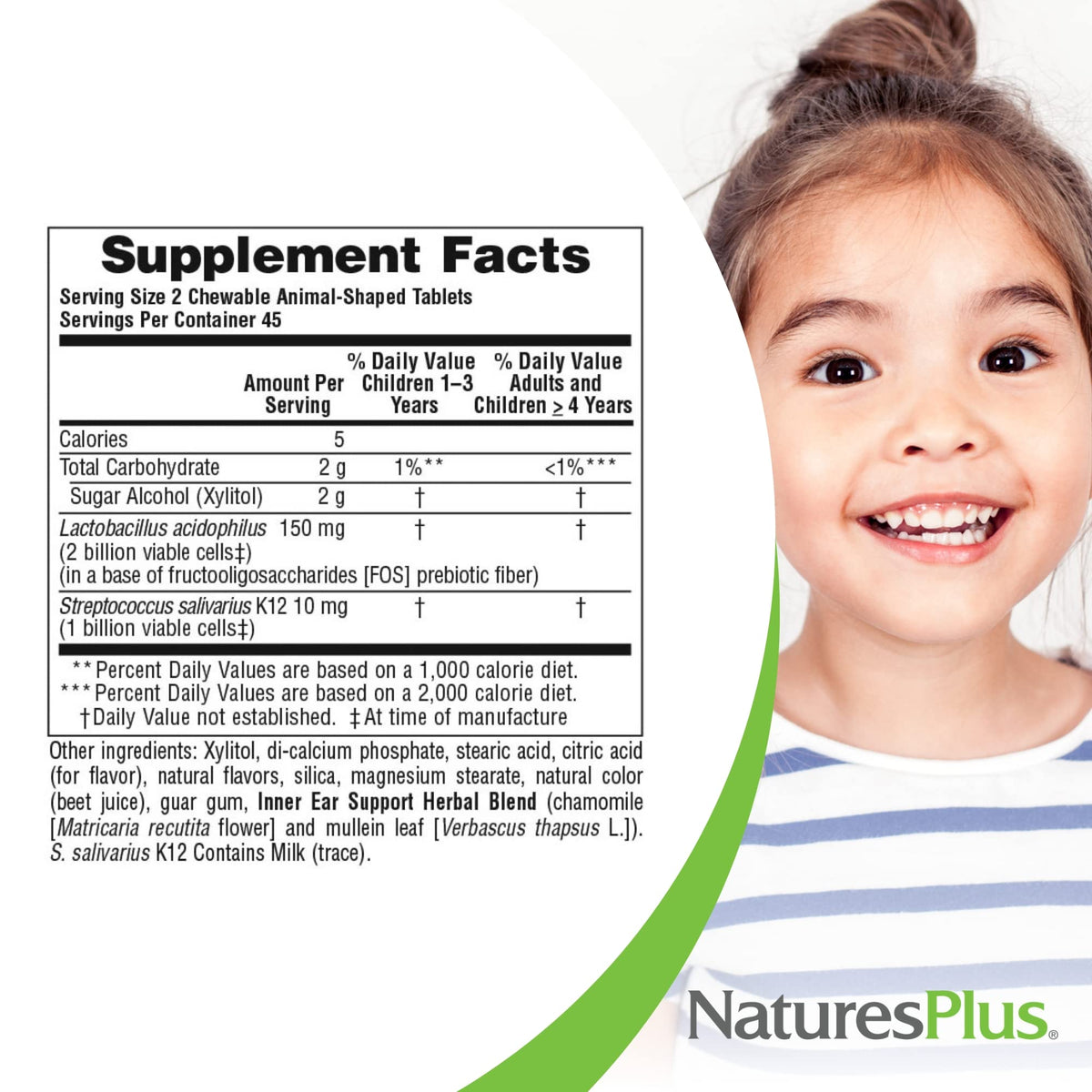 Natures Plus Animal Parade Inner Ear Support – أقراص بروبيوتيك للمضغ للأطفال (كرز، 90 قرصًا)