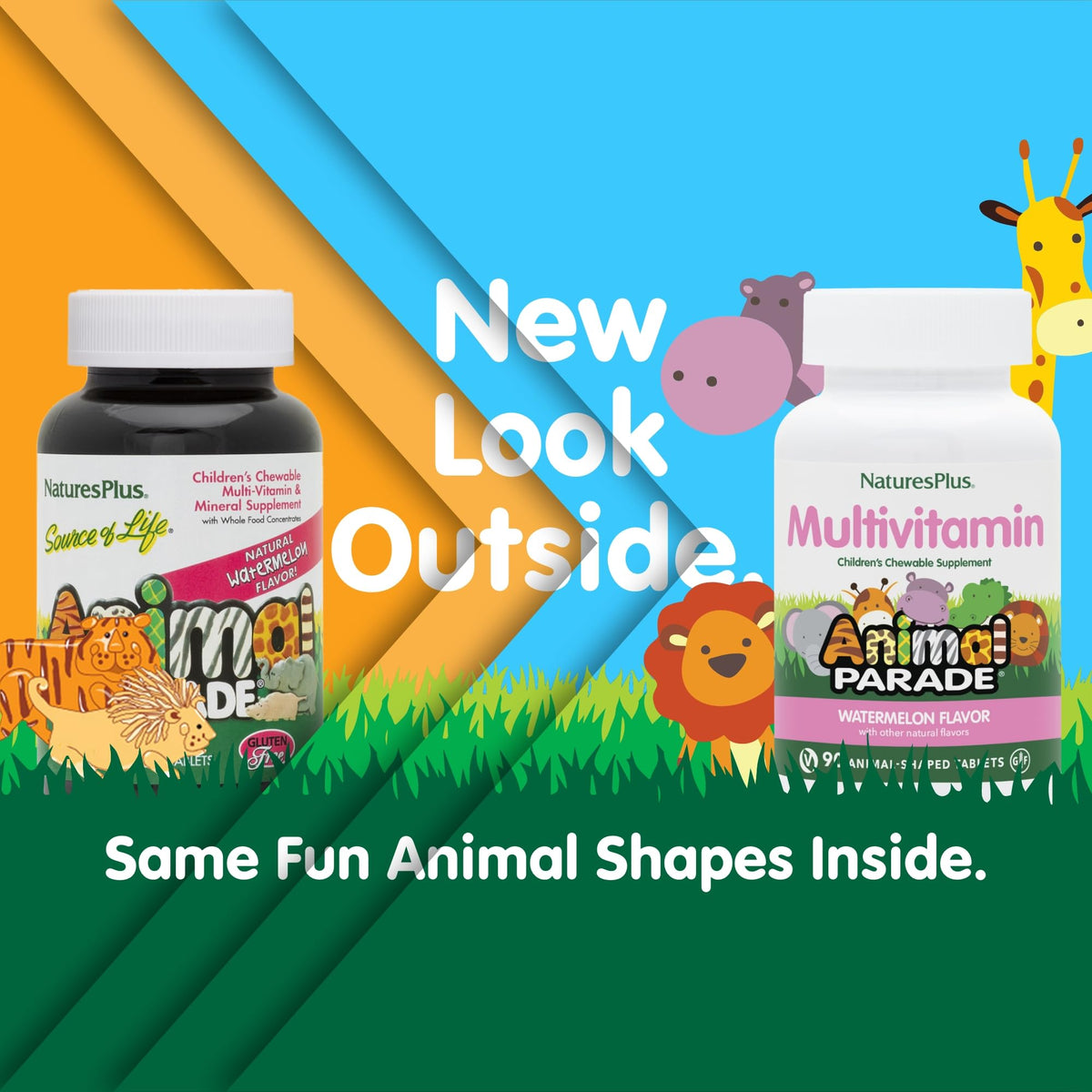 Natures Plus Animal Parade Kids Multivitamin β Watermelon Chewables, 90 Tablets, Vegetarian & Gluten Free, 45 Servings