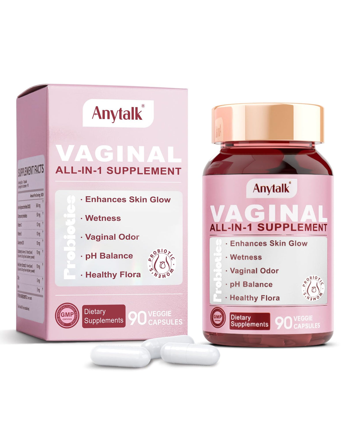 ANYTALK Vaginal Probiotics for Women β Lactobacillus Blend, pH Balance (90 Count)