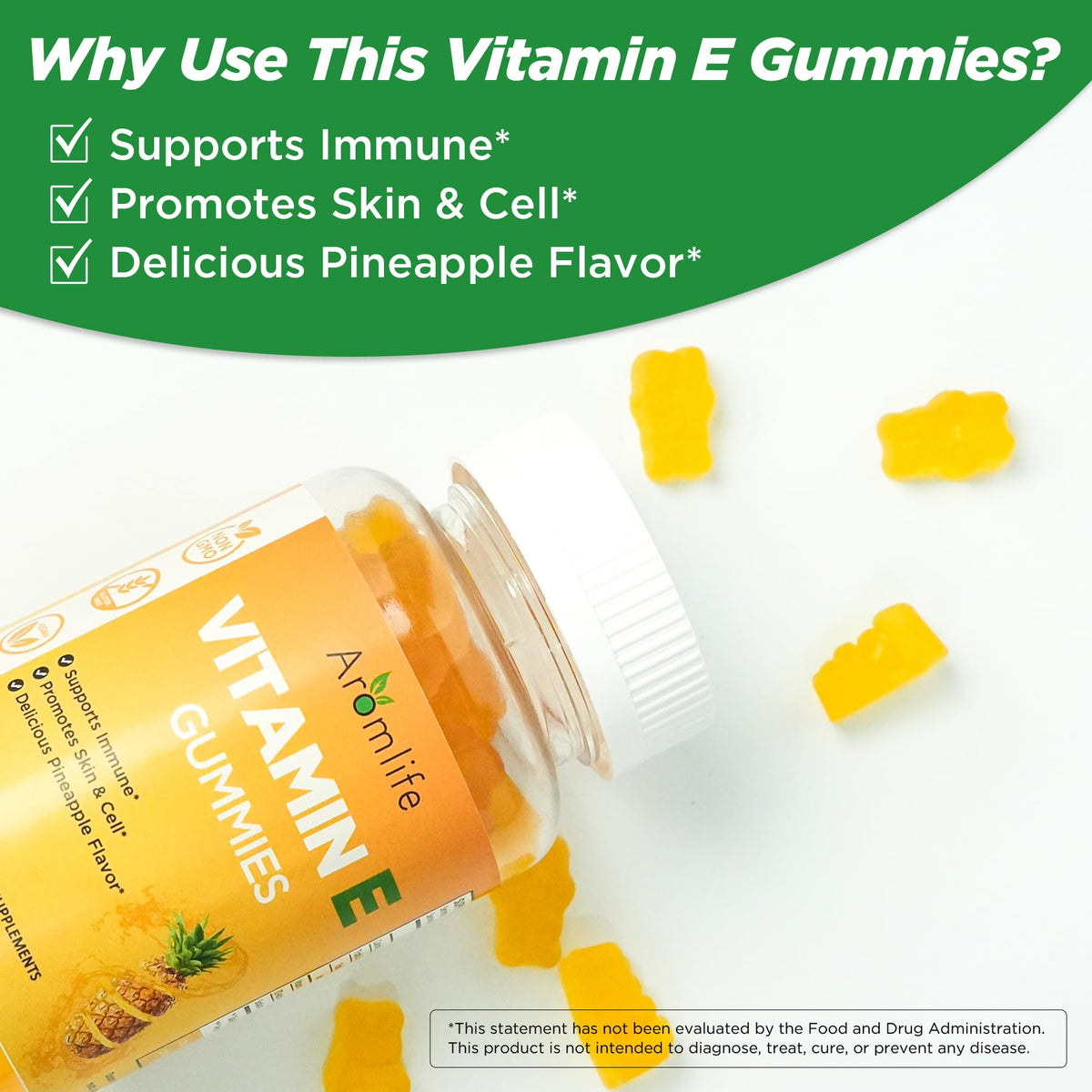 Aromlife Vitamin E 400 IU Gummies β 268 mg per Serving, Pineapple Flavor, 60 Count, Gluten-Free