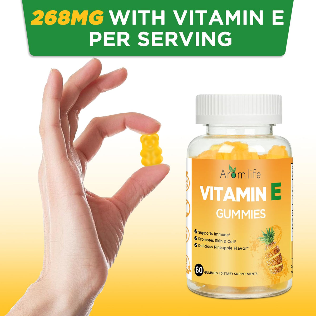 Aromlife Vitamin E 400 IU Gummies β 268 mg per Serving, Pineapple Flavor, 60 Count, Gluten-Free