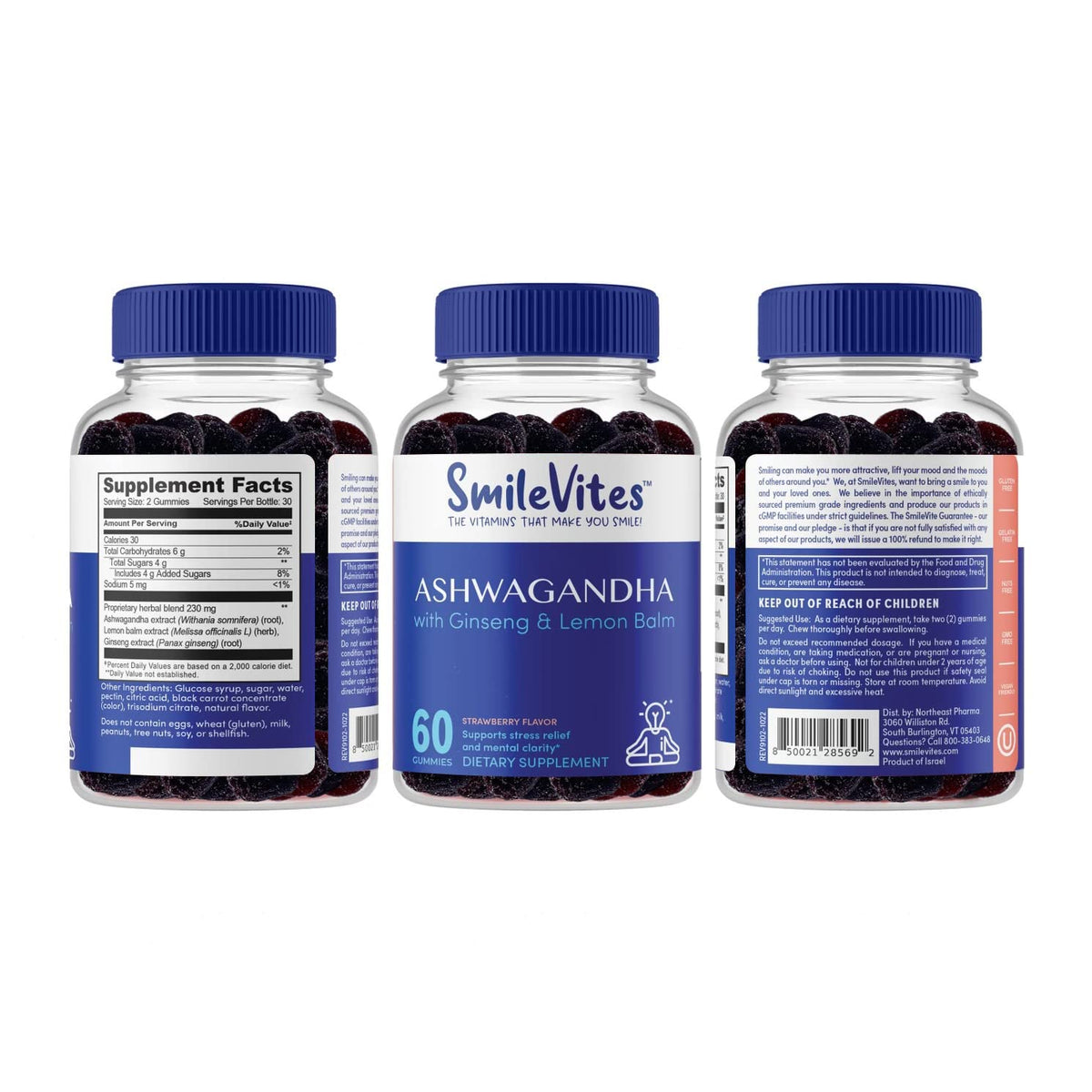 Ashwagandha Gummies with Ginseng & Lemon Balm β Strawberry (60 Count)