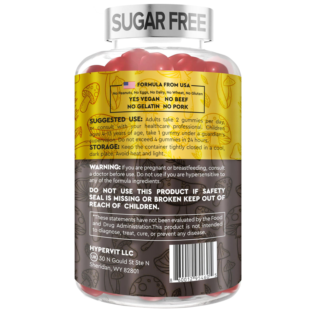 12in1 Mushroom Gummies 4550mg with Ashwagandha & Shilajit – Sugar Free, 90 Count (45 Servings) | Energy & Focus