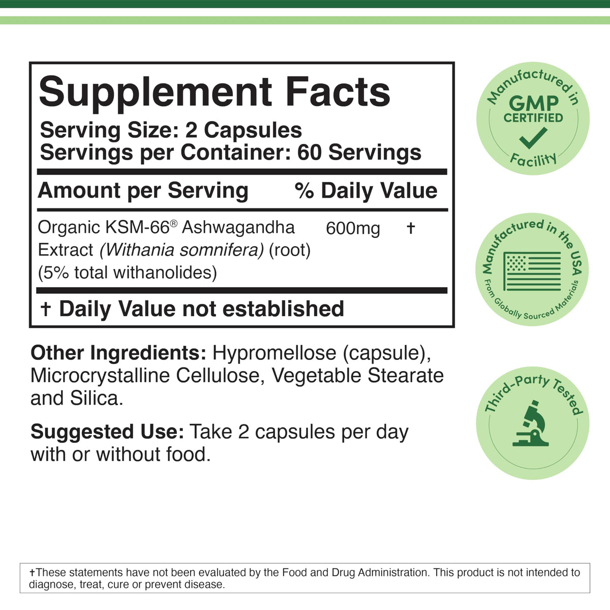 Double Wood Ashwagandha KSM-66 Organic 600mg | 120 Caps | Clinically Studied Adaptogen