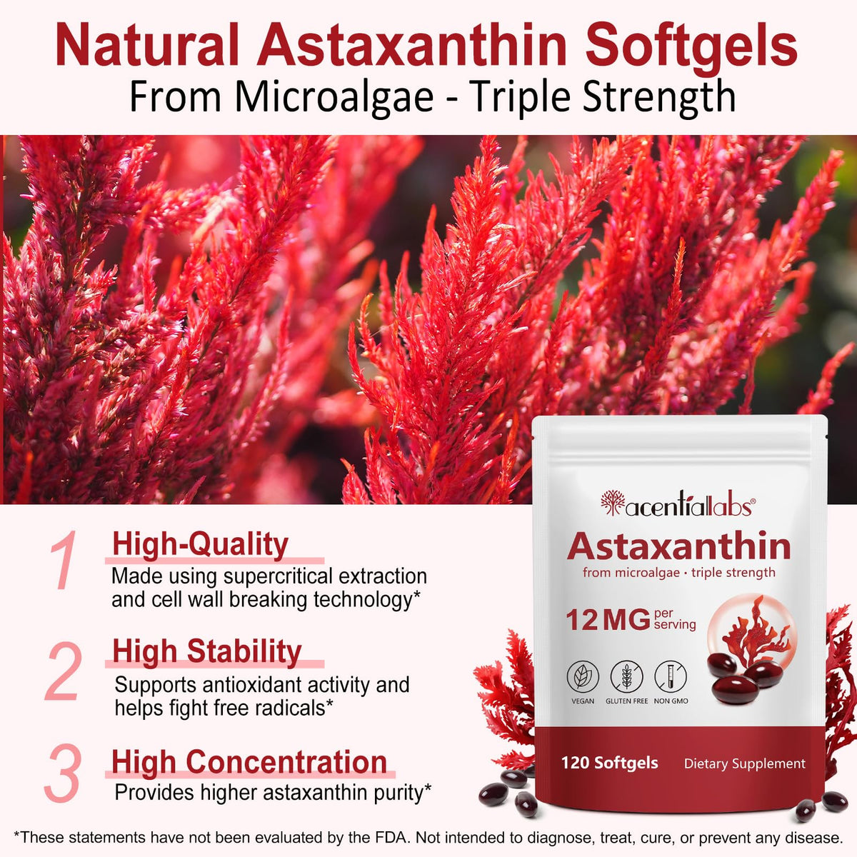 Astaxanthin 12mg - Premium Astaxanthin Supplements | 120 Softgels