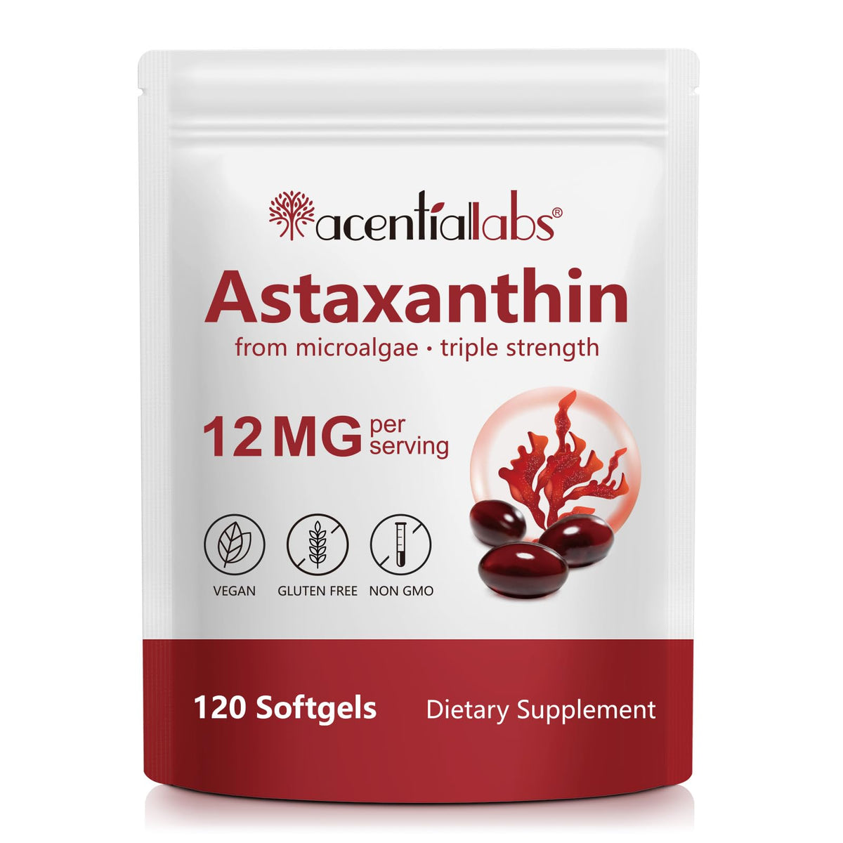 Astaxanthin 12mg 120 Softgels (4-Month) – Haematococcus Pluvialis, Non-GMO