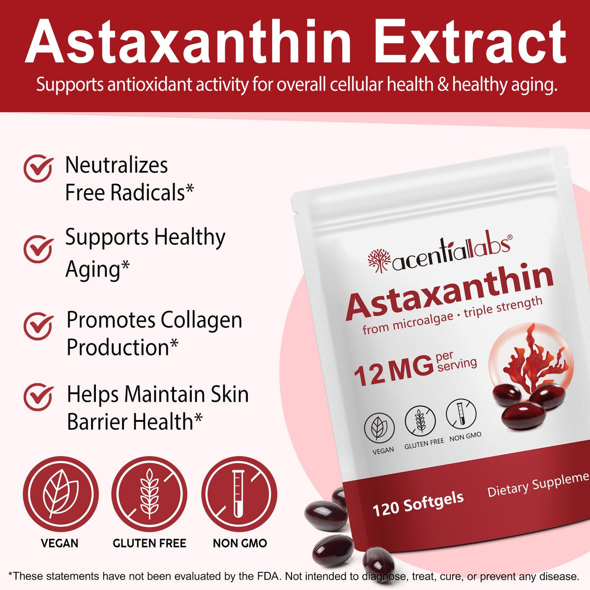 Astaxanthin 12mg - Premium Astaxanthin Supplements | 120 Softgels