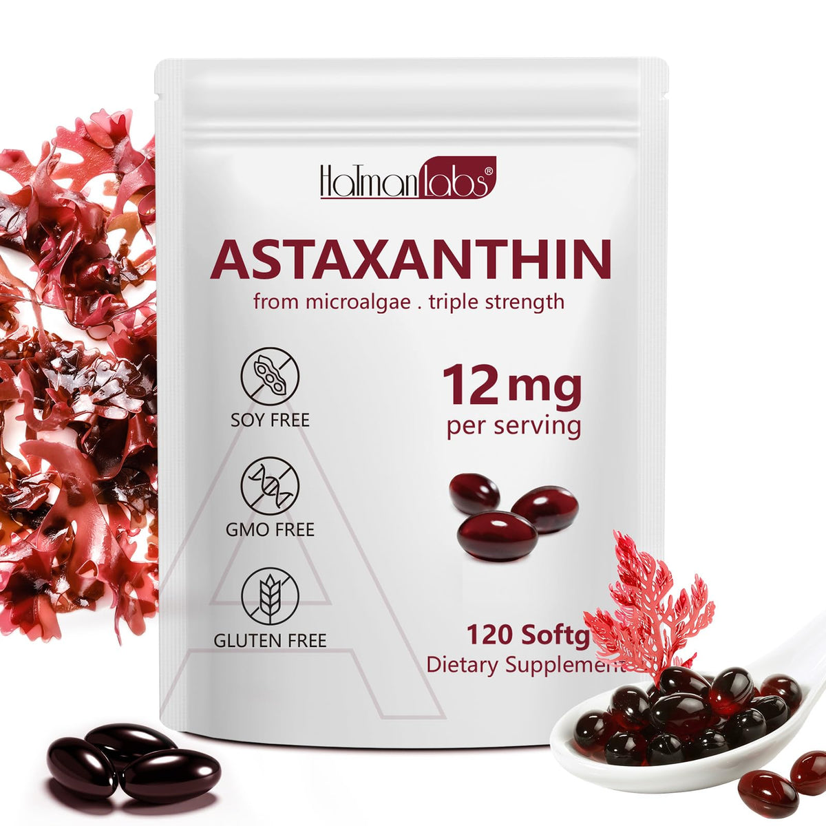 Astaxantina 12mg Softgel – Antiossidante a Tripla Concentrazione per Supporto di Occhi, Pelle, Cervello e Immunità | 120 Capsule