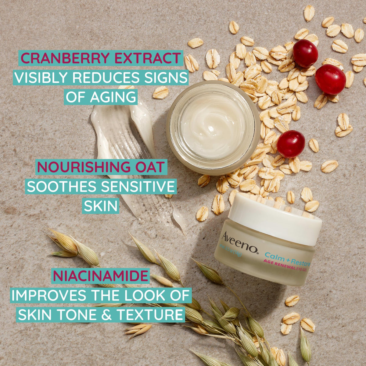 Aveeno Calm and Restore Age Renewal Eye Gel β Fragrance-Free, Oat & Cranberry, 0.5 oz