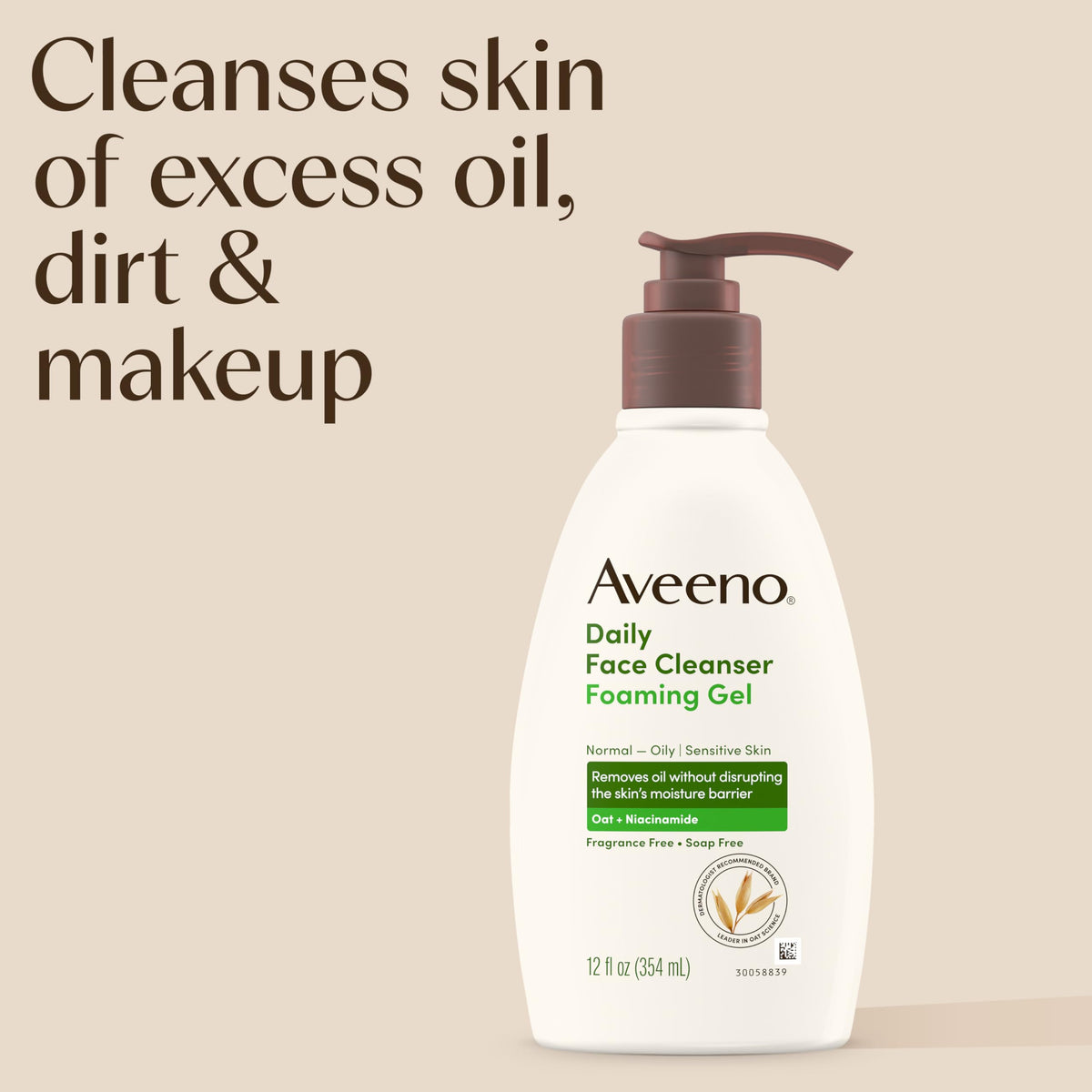 Aveeno Daily Foaming Gel Facial Cleanser – Fragrance Free, 12 fl oz