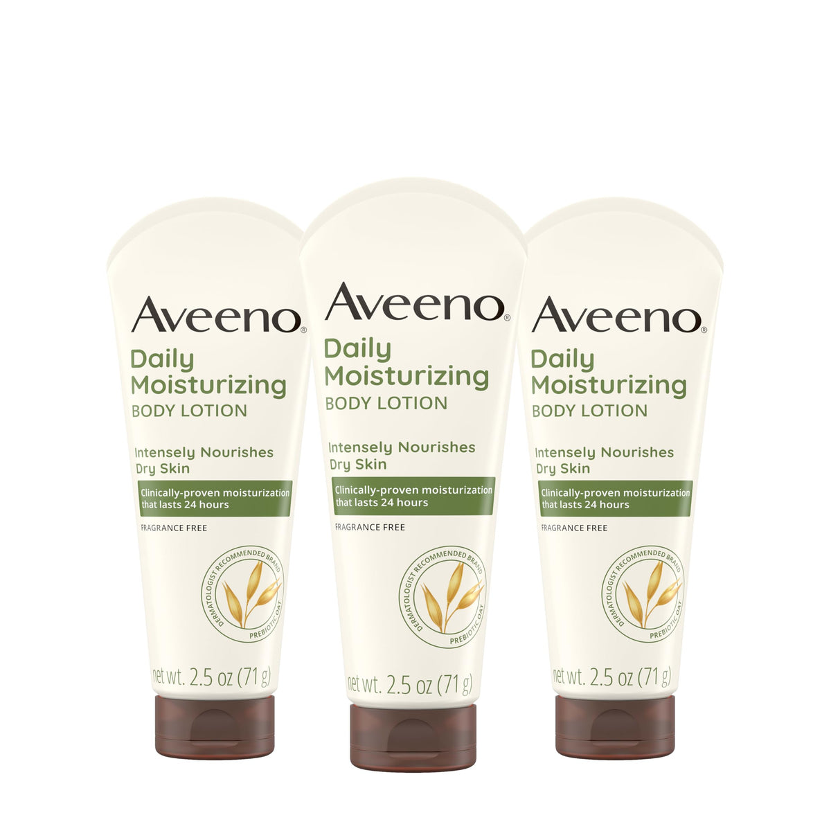Aveeno Daily Moisturizing Fragrance Free Body Lotion with Prebiotic Oat — 3 x 2.5 fl oz Travel Size