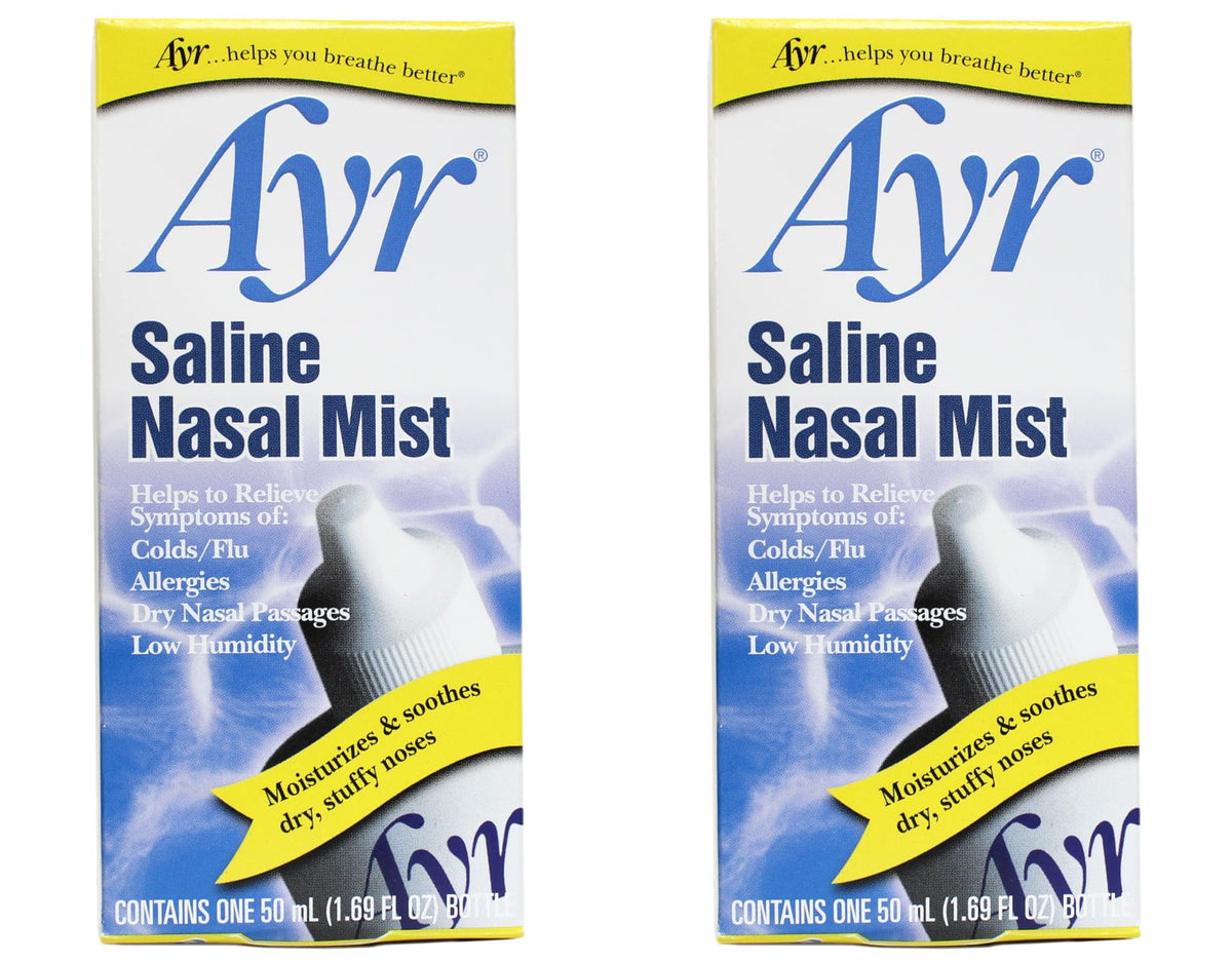 AYR Saline Nasal Mist, 1.69 Fl Oz (Pack of 2) – Isotonic Nasal Hydration for All Ages