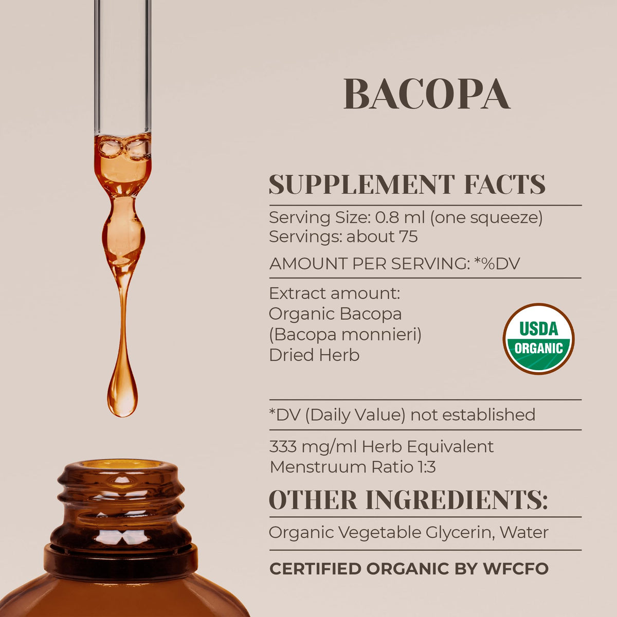 Bacopa USDA Organic β Alcohol-Free Tincture for Cognitive Support