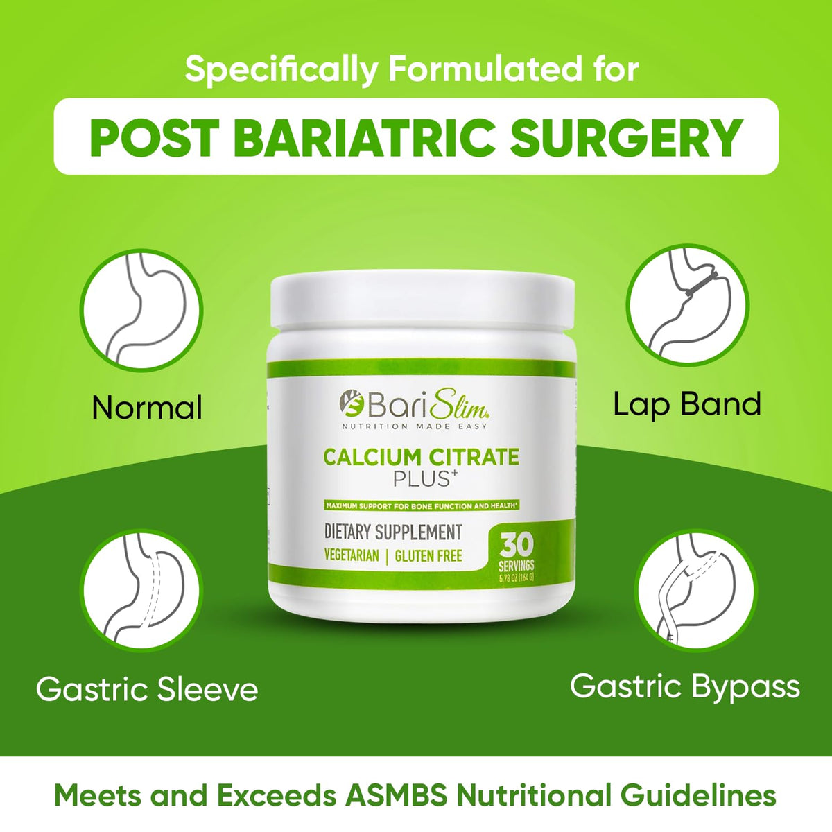 BariSlim Bariatric Calcium Citrate Powder – Post-Weight Loss Surgery Support | 600 mg, 30 Servings