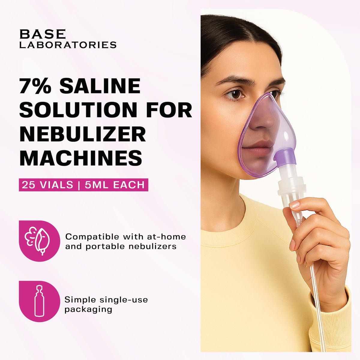 BASE LABORATORIES Soluzione Salina al 7% per Nebulizzatori – 25 fiale da 5 ml per Inalazione e Irrigazione Nasale