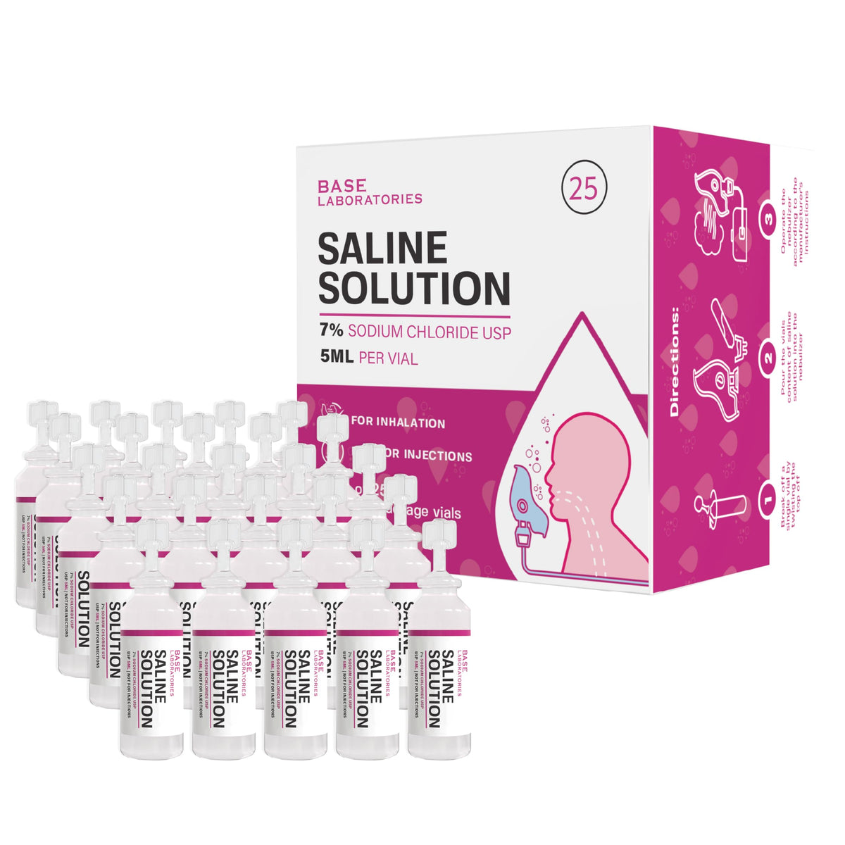 BASE LABORATORIES Soluzione Salina al 7% per Nebulizzatori – 25 fiale da 5 ml per Inalazione e Irrigazione Nasale