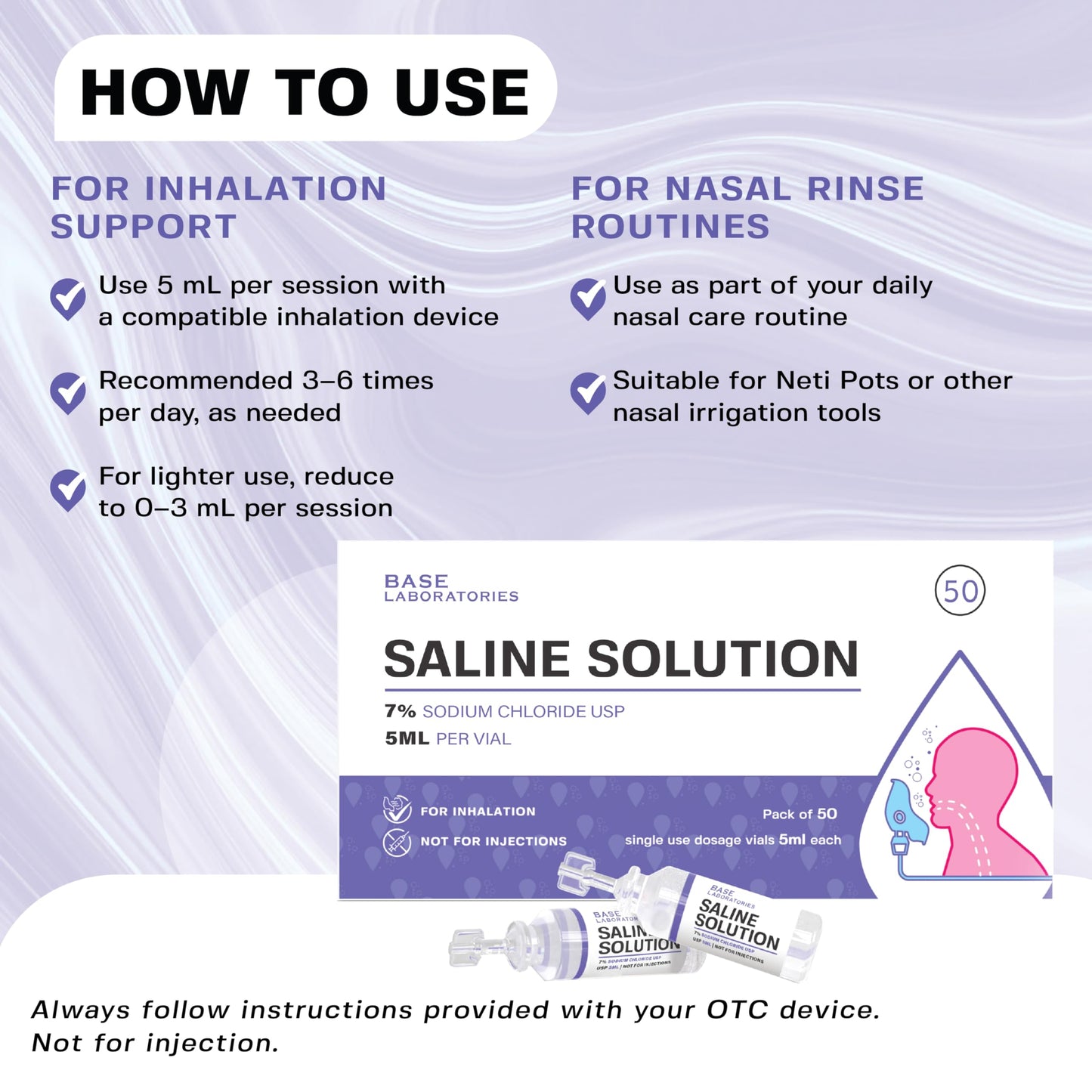 BASE LABORATORIES 7% Saline Solution for Nebulizer – 50 x 5ml Vials