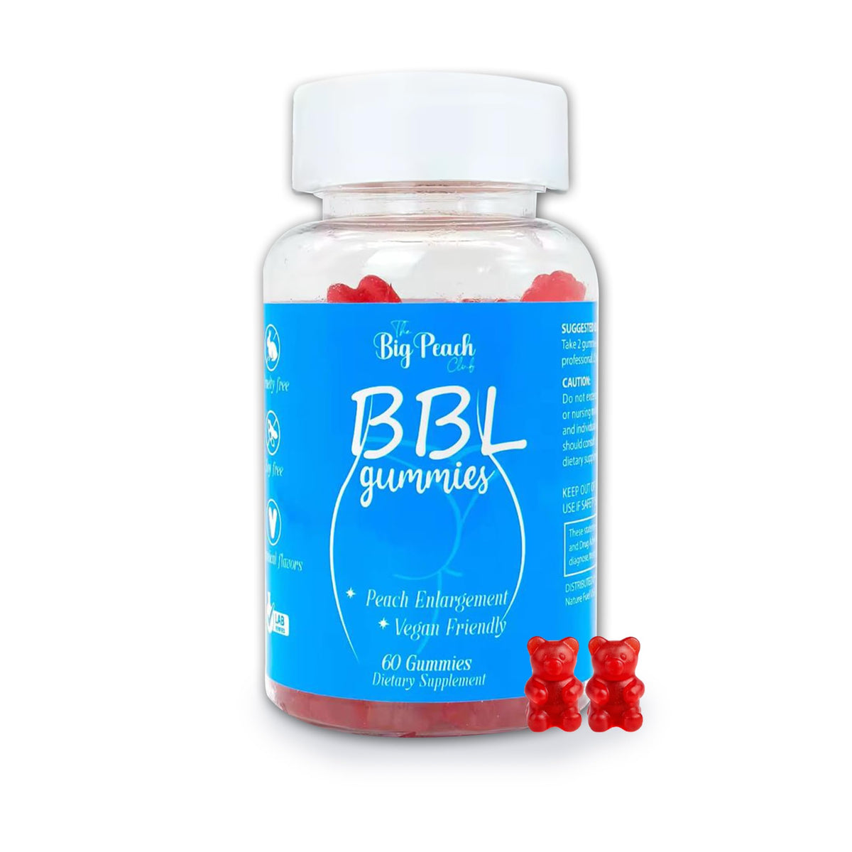 Caramelle Gommose BBL per Donne - Supporto per la Crescita dei Glutei al Gusto Pesca con Collagene, Biotina e Miscela di Erbe | Vegane e Cruelty-Free