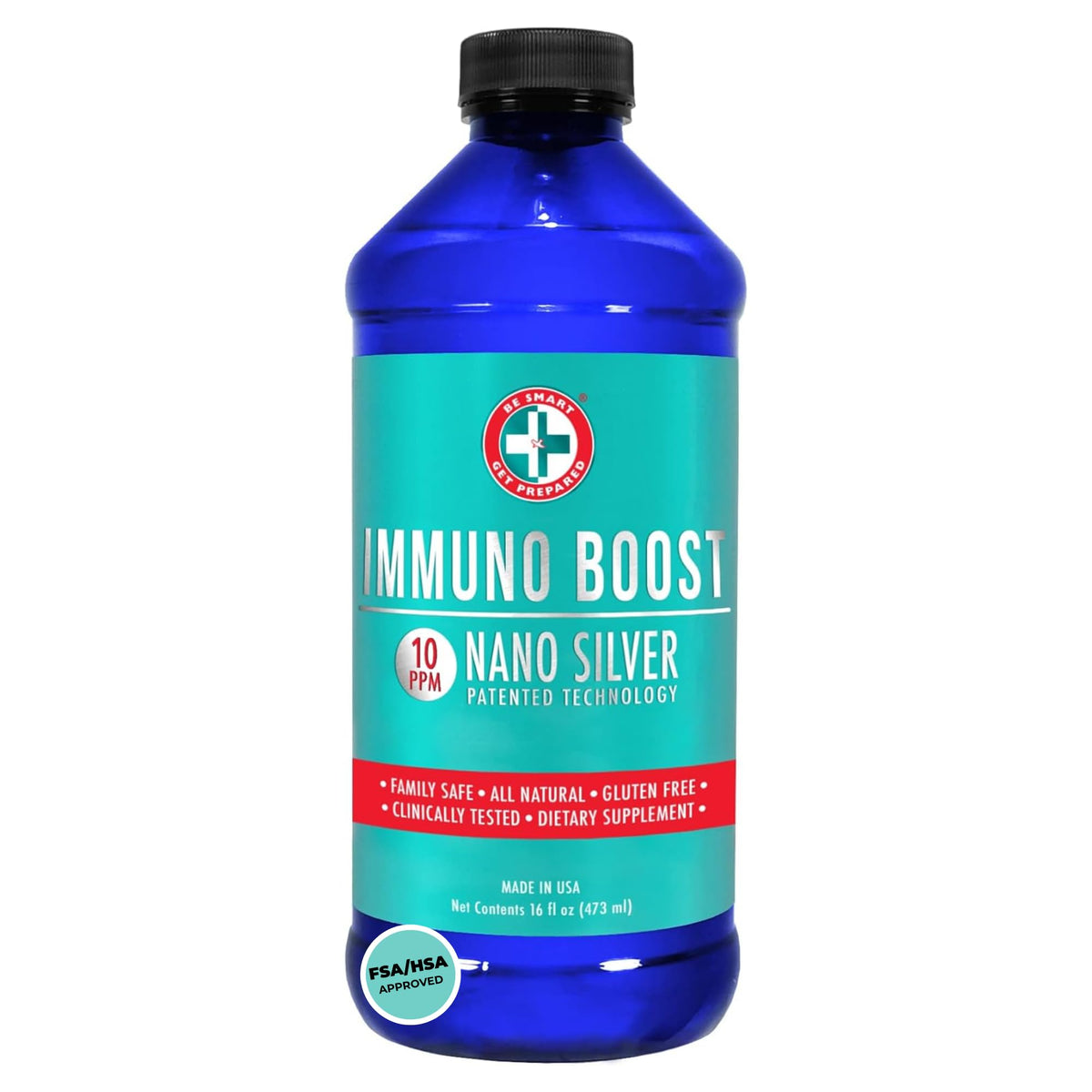 Be Smart Get Prepared Nano Silver Immuno Boost 16 oz β Immune Support, Gluten Free, Vegetarian, Made in USA