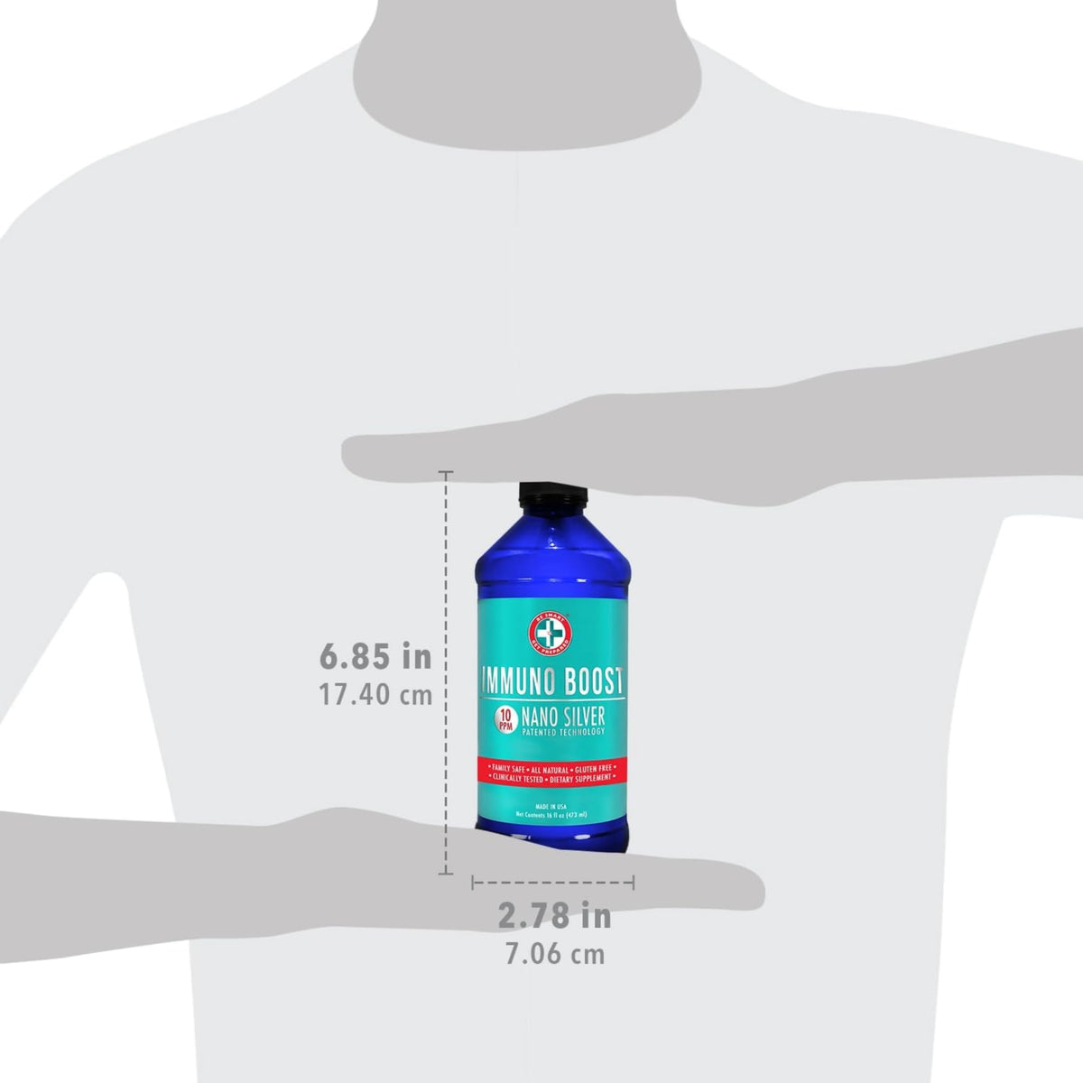 Be Smart Get Prepared Nano Silver Immuno Boost 16 oz β Immune Support, Gluten Free, Vegetarian, Made in USA