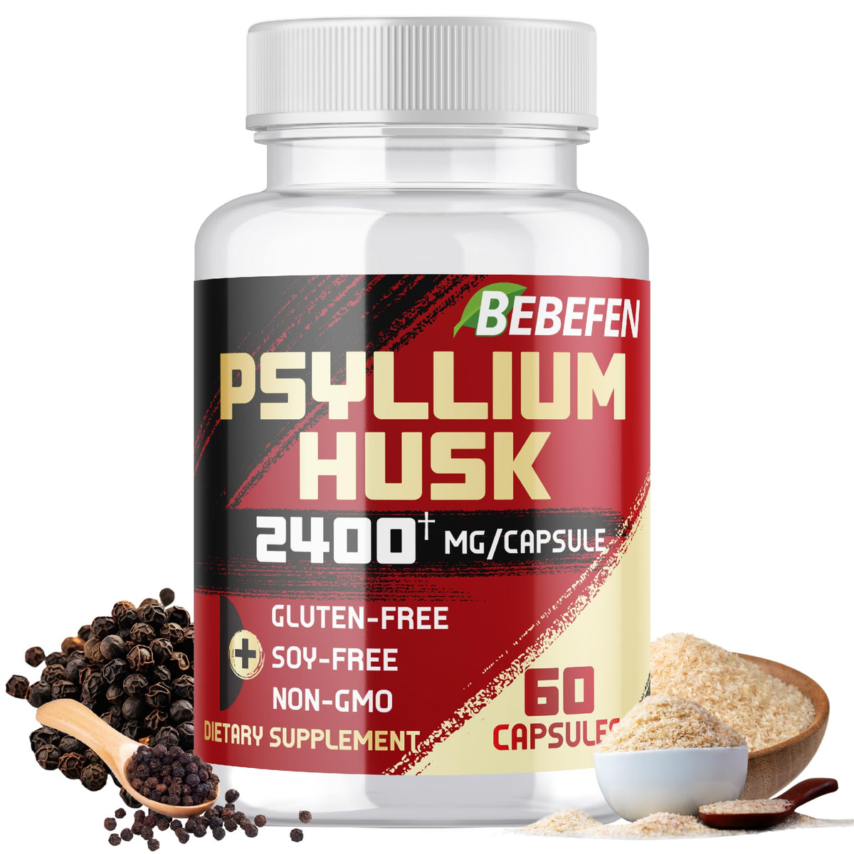 BEBEFEN Psyllium Husk Capsules 2400mg with Black Pepper β 2 Month Supply