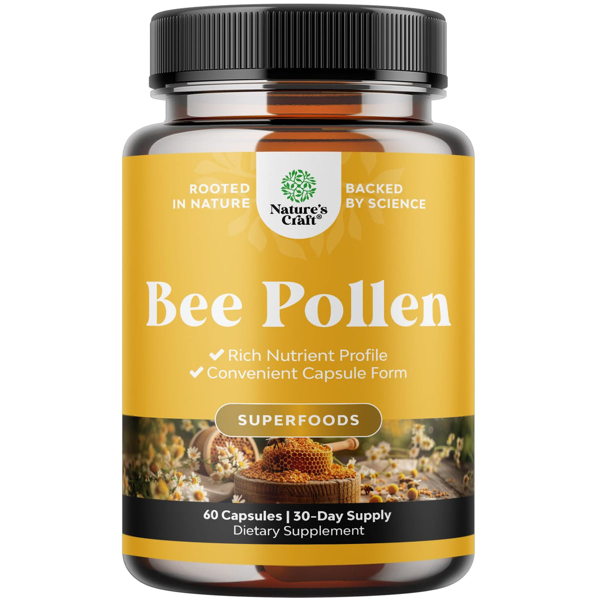 Bee Pollen Pills 1000mg (60ct) – Breast Growth Support – Vegetarian, Non-GMO & Gluten Free