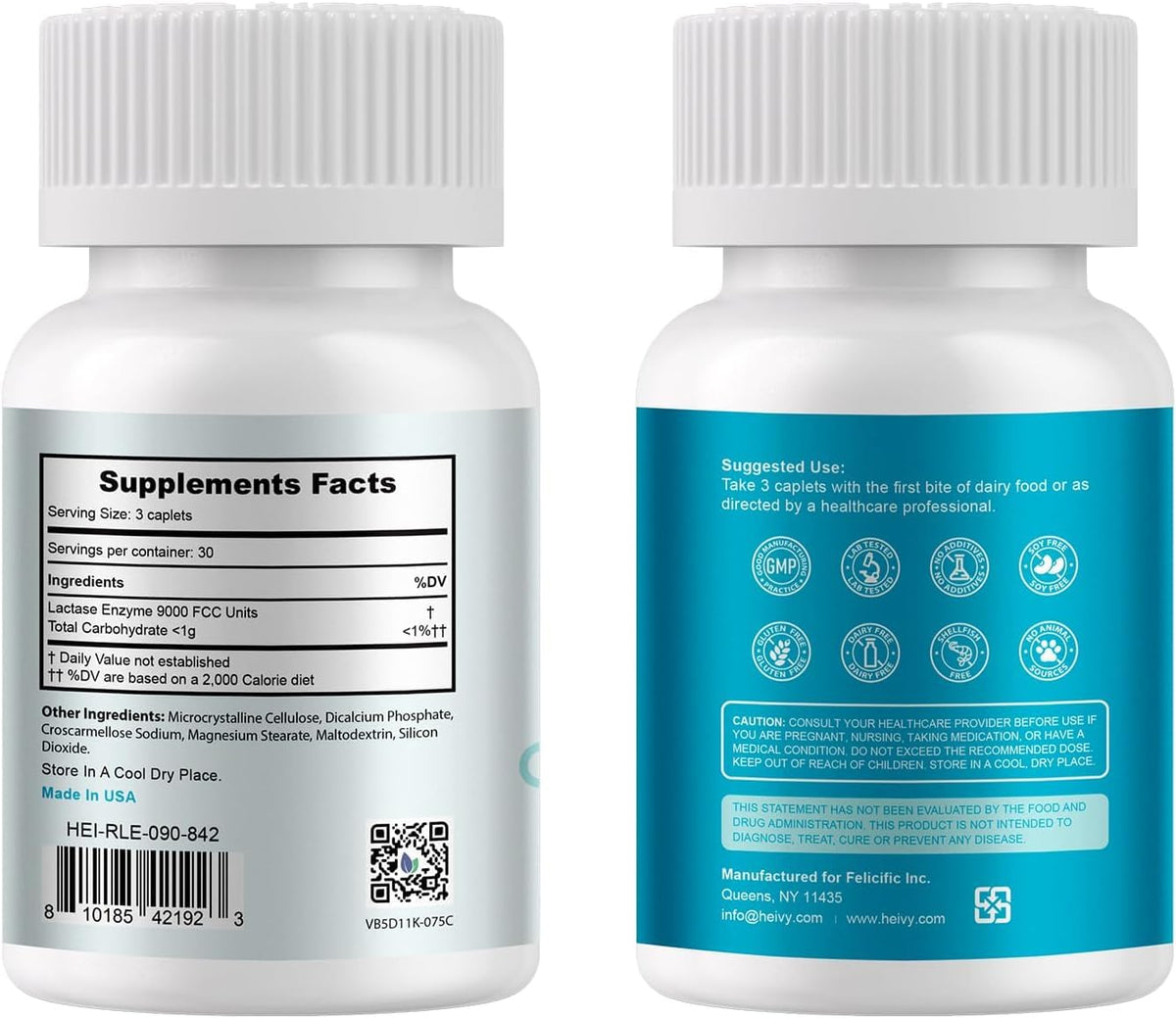 Heivy Lactase Enzyme 3000 FCC Dairy Relief – حبوب لاكتوز سريعة المفعول، 90 كبسولة، صنع في الولايات المتحدة الأمريكية (عبوتان)