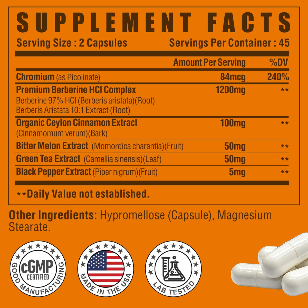 Berberine 1200mg Complex β Berberine HCl with Cinnamon, Bitter Melon & Green Tea (90 Capsules) β Gluten Free & Non-GMO