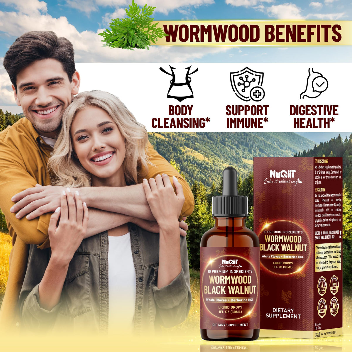Gocce liquide 10 in 1 di Assenzio con Assenzio, Noce Nera, Chiodi di Garofano Interi, Berberina, Cardo Mariano, Curcuma, Zenzero, Cardo Mariano e Altro - Gocce liquide da 30ml per 30 giorni