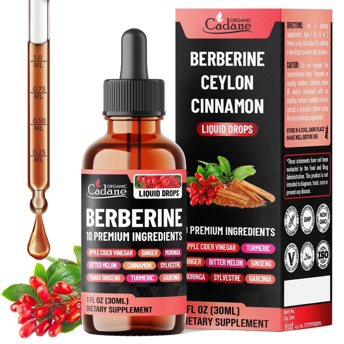 10in1 Berberine Liquid Drops β Heart Health Support | 1 oz, 1 Month
