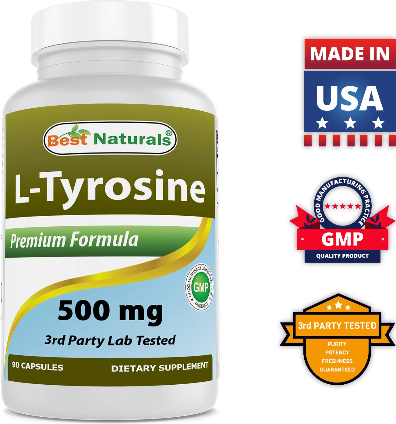 Best Naturals L-Tyrosine 500 mg – 90 Capsules (Pack of 3)