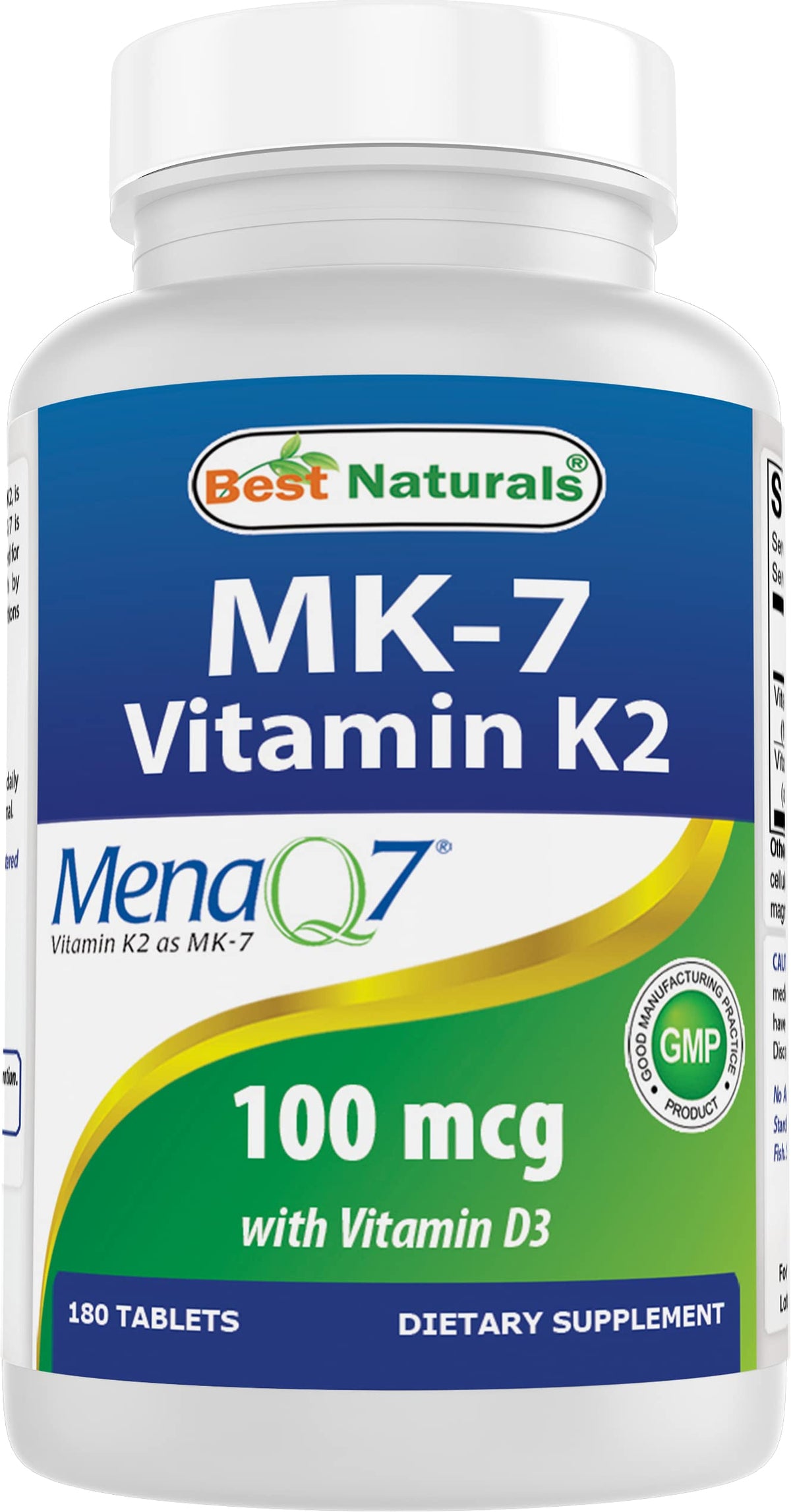 Best Naturals Vitamin K2 MK7 with D3 β 180 Tablets (5,000 IU D3 & 100 mcg K2 MK7) | Non-GMO, USA Made