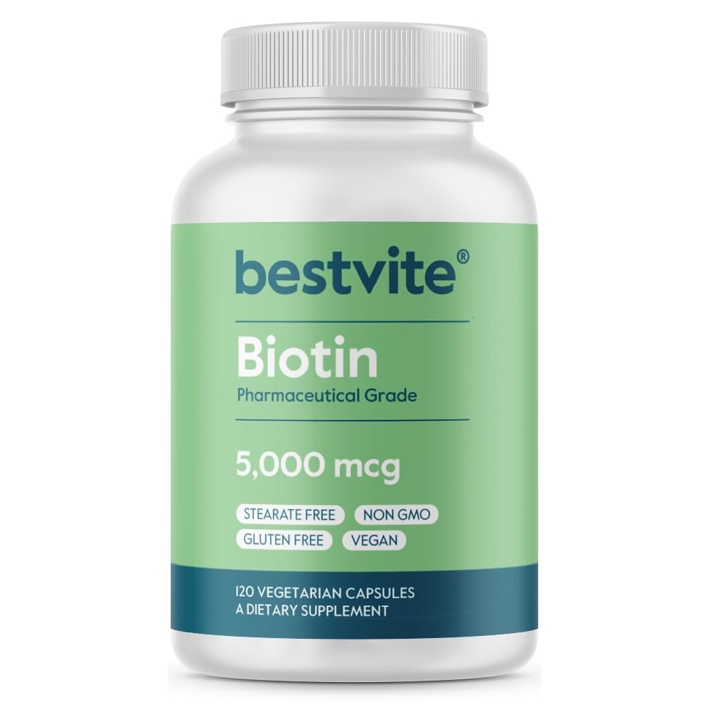 BESTVITE Biotin 5000mcg β 120 Vegetarian Capsules | No Stearates | Vegan | Gluten Free