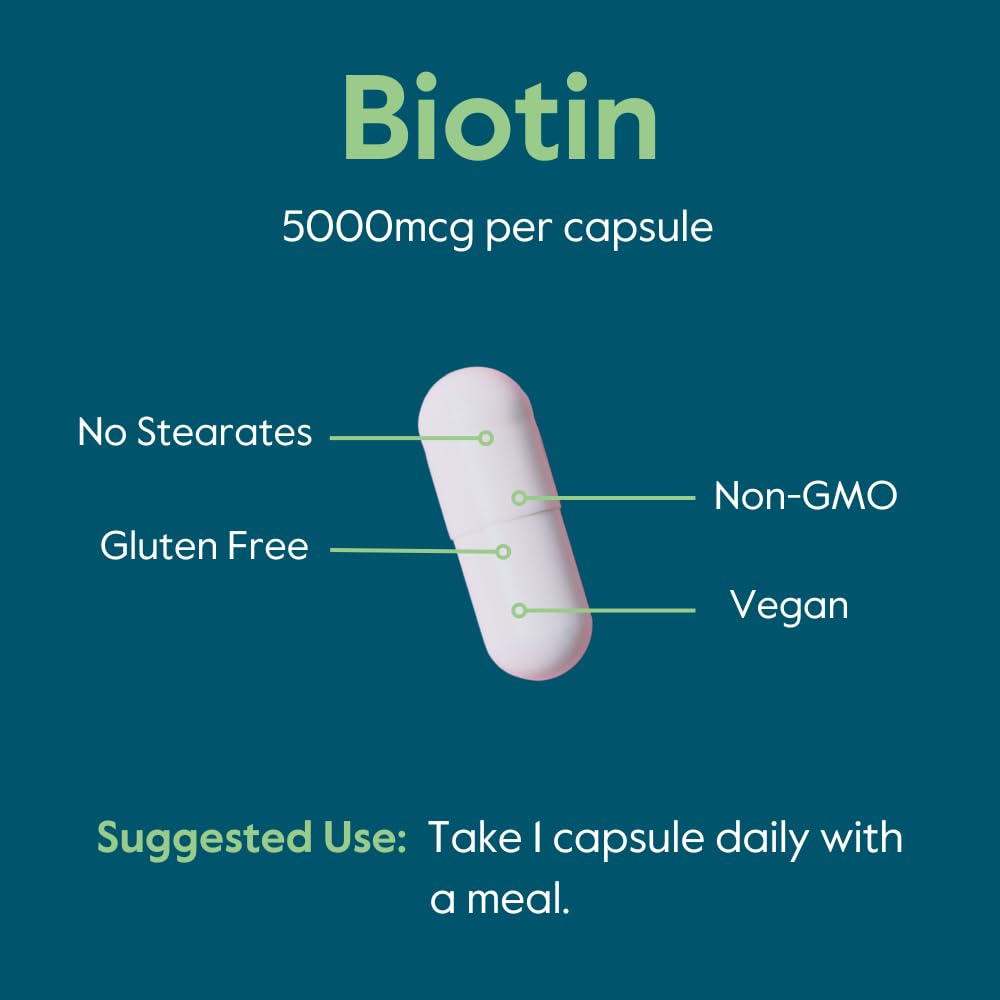 BESTVITE Biotin 5000mcg β 120 Vegetarian Capsules | No Stearates | Vegan | Gluten Free