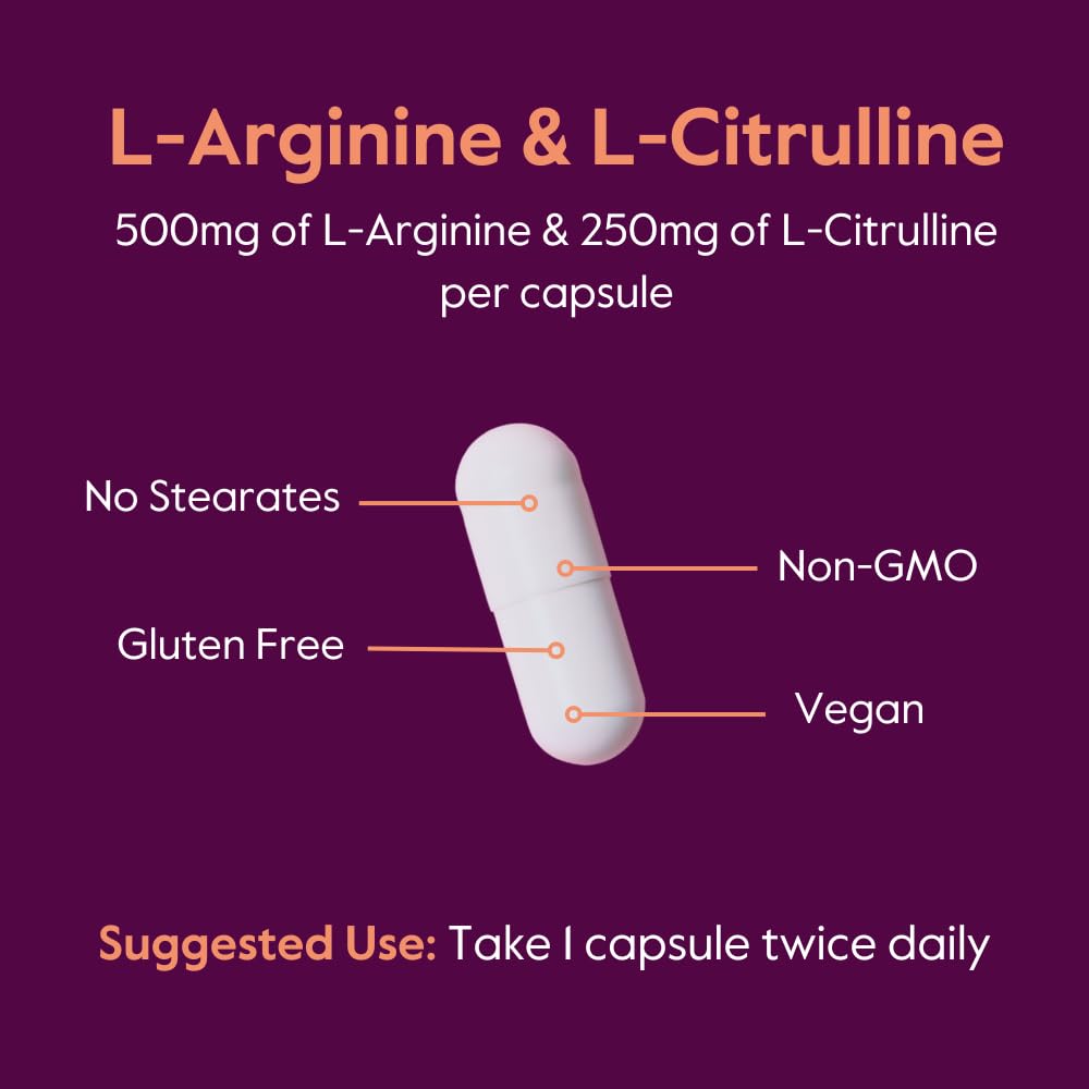 BESTVITE L-Arginine L-Citrulline 500mg/250mg Vegan β 240 Veg Capsules | Gluten Free, Non-GMO