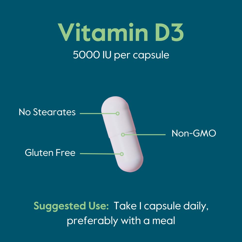 BESTVITE Vitamin D3 5000 IU β 365 Capsules | No Stearates, Gluten Free, Non-GMO