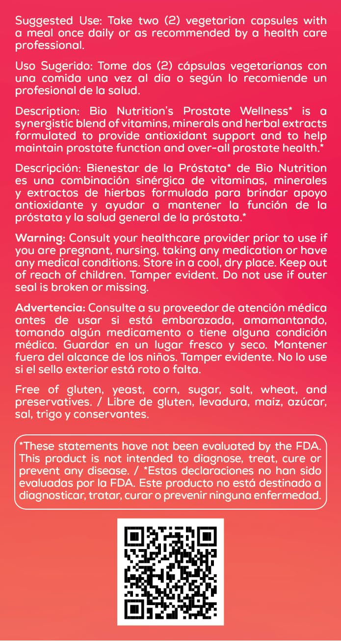 Bio Nutrition Prostate Wellness β 60 Vegetarian Capsules | Plant-Based
