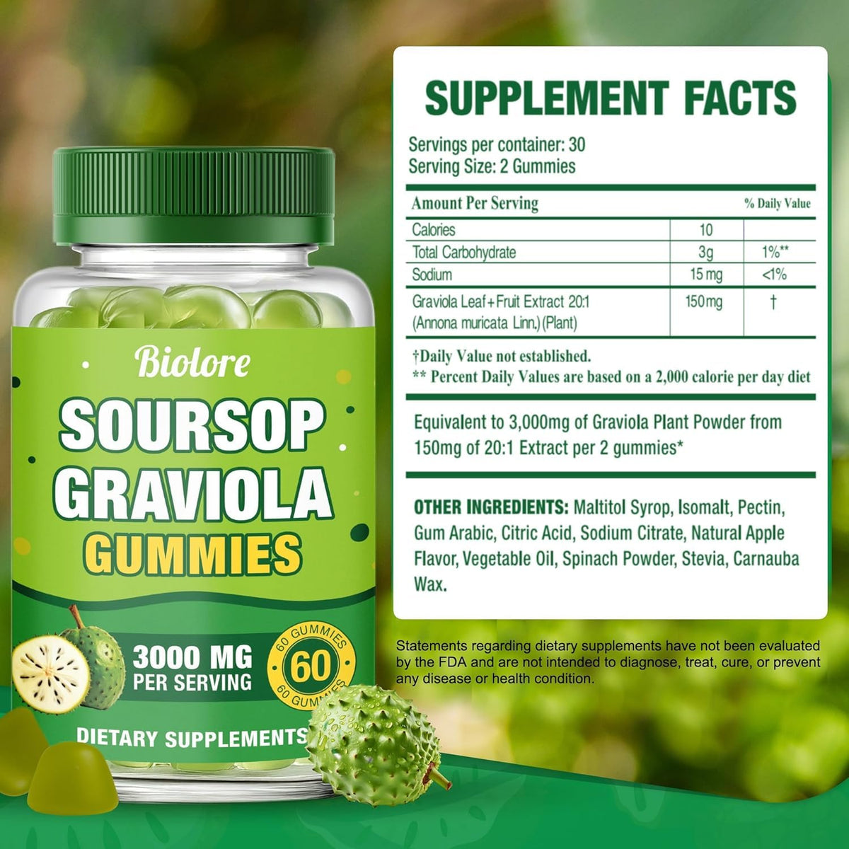 Biolore Soursop Graviola Gummies β 30 Days Supply, Sugar Free, Gluten Free, Vegan