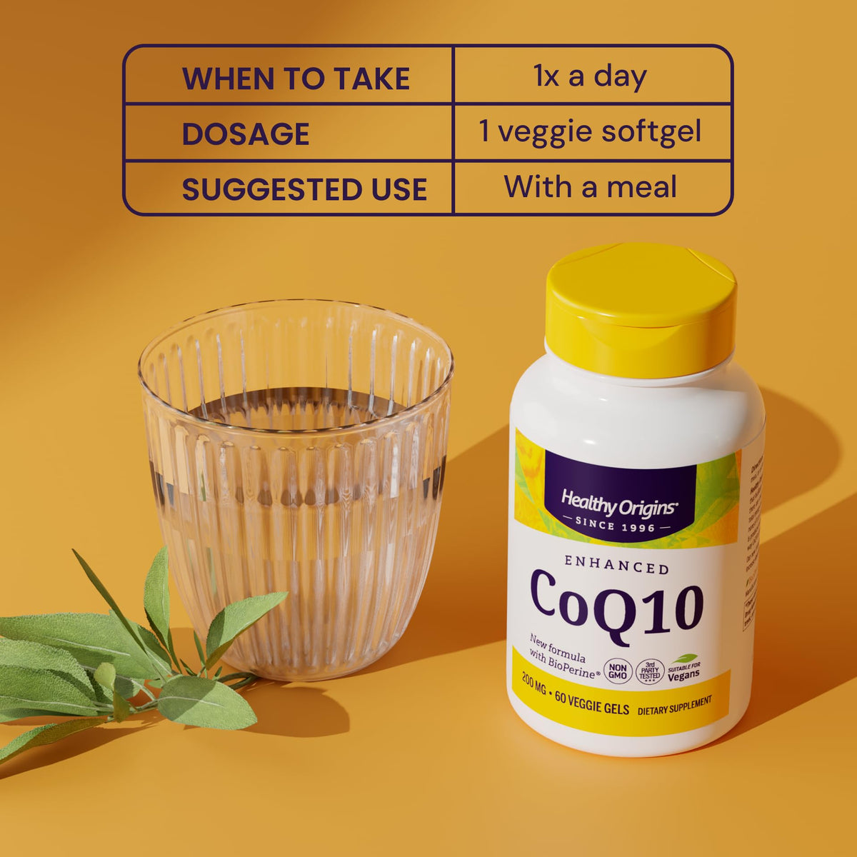 Healthy Origins CoQ10 200 ملجم مع BioPerine® – لصحة القلب والطاقة (60 كبسولة نباتية، خالٍ من الغلوتين، غير معدل وراثيًا)