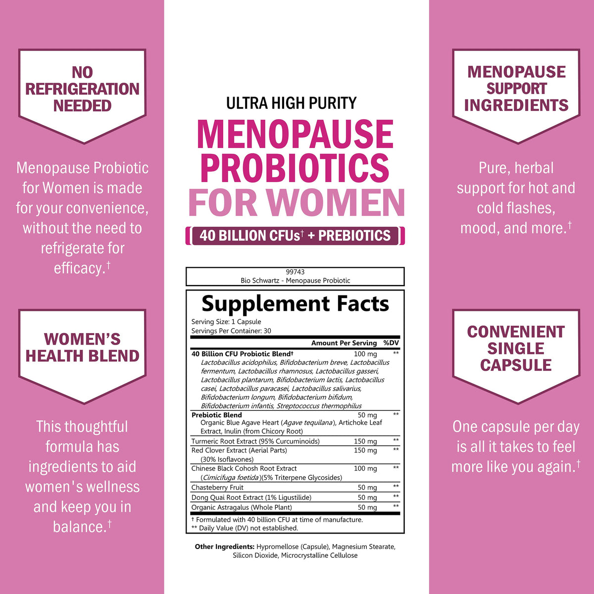 BioSchwartz Menopause Probiotics - 40 Billion CFU for Women | 30 Servings, Non-GMO