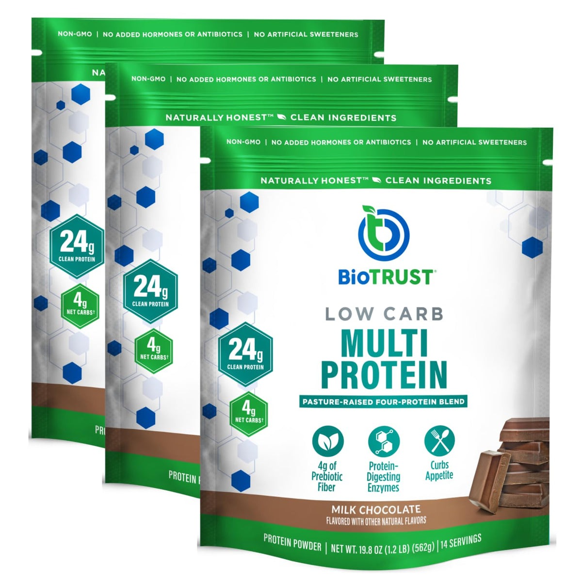 BioTrust Low Carb Protein Powder – Whey e Caseina da Bovini Nutriti ad Erba, Cioccolato, Senza OGM, Soia e Glutine (Confezione da 3)