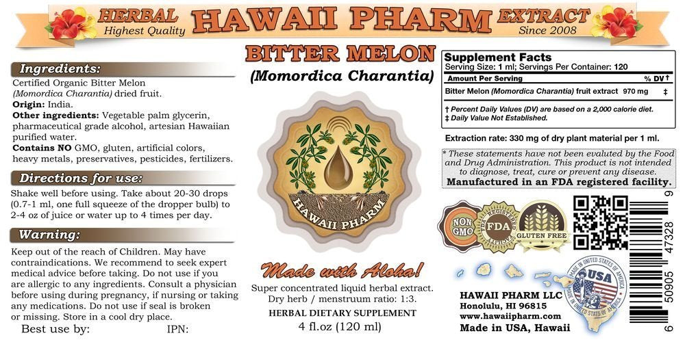 Bitter Melon Liquid Extract β Organic Bitter Melon (Momordica Charantia) Dried Fruit Tincture, Herbal Supplement, 2 oz
