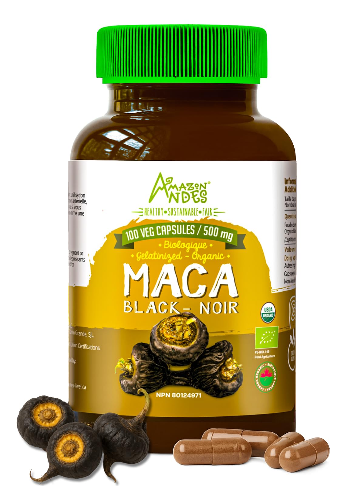 Black Maca Root Capsules β Organic Vegan, 1500mg per Serving | Men's Health