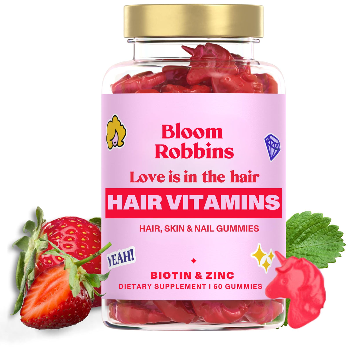 Bloom Robbins 60 Hair Gummies β Faster Hair Growth Vitamins for Women, 5000 mcg Biotin